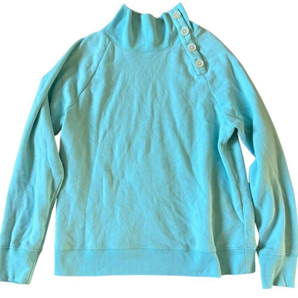 J.Crew Light Blue Button Shoulder Mock Neck Pullover Sweatshirt Women’s Small
